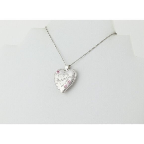 Sterling Silver Grandma Heart Locket Necklace 18" Chain - Picture 5 of 10